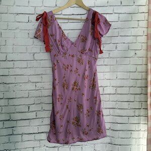 Floral Purple Pink Dress with Red Accents